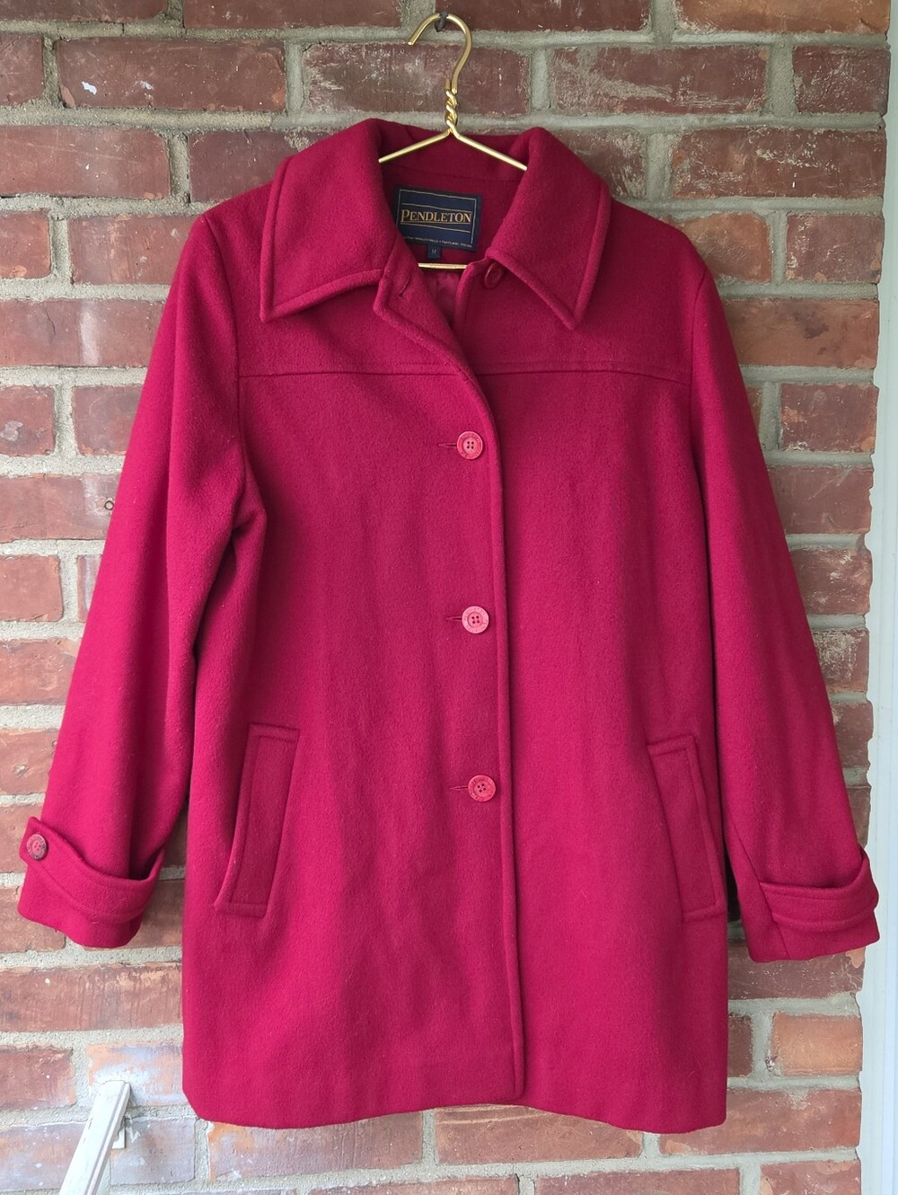 Pendleton Red 100% Wool Coat Medium Classic Relaxed Fit - Picture 2 of 9